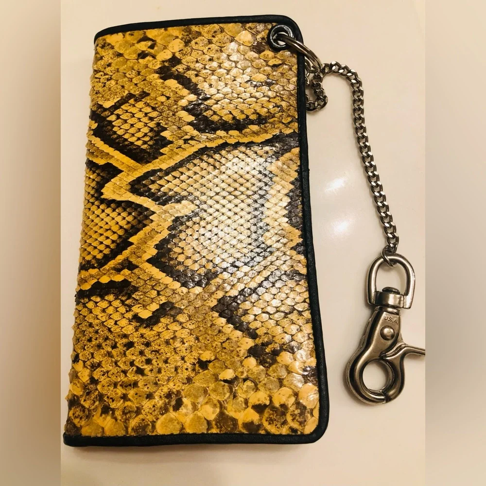 Yellow Snake-Print Chain Wallet - Men